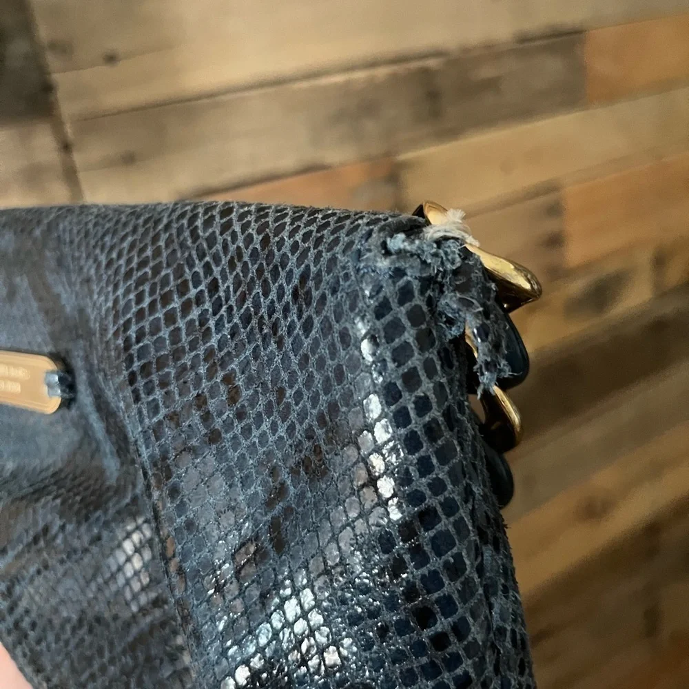 Michael Kors Designer Y2K Navy Snakeskin Leather Shoulder Bag | Designer